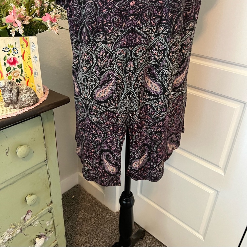 Lucky Brand Colorful Faux Embroidery Paisley Boho Short Sleeve T-Shirt Blouse L - Picture 5 of 10